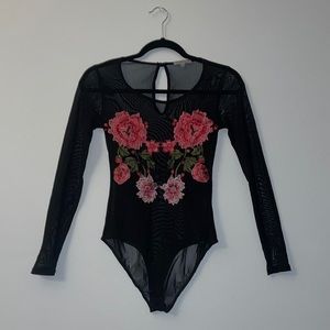 Charlotte Russe Sheer Embroidered Bodysuit